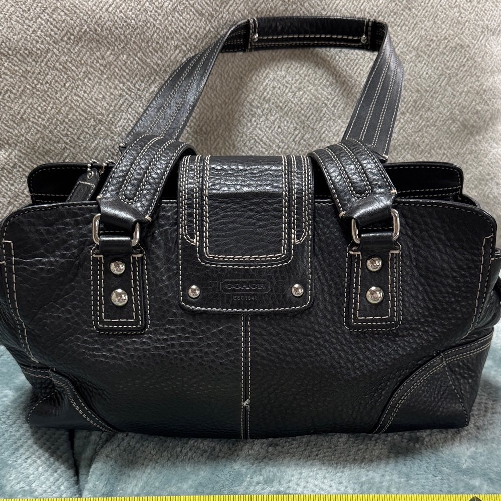 Vintage Hampton Coach Black Leather Satchel with Silver Details style F13961 - Picture 3 of 5